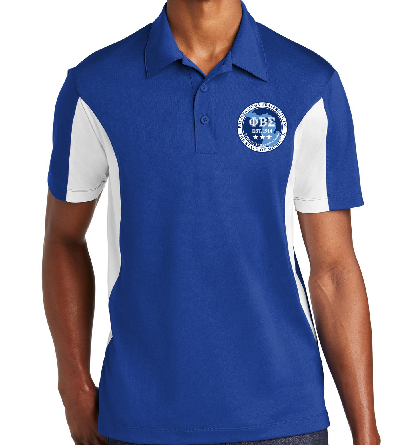 Phi Beta Sigma STATE OF MI Dri-Fit Royal & WHITE Polo
