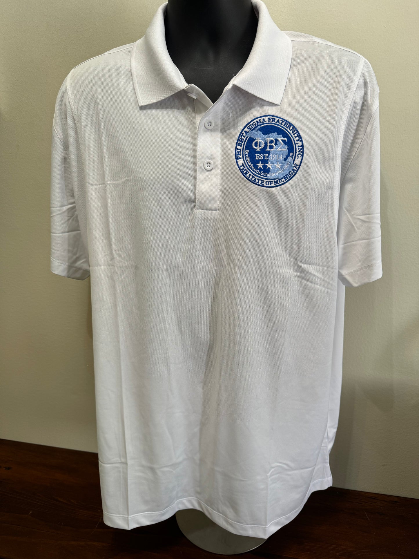 Phi Beta Sigma STATE OF MI Dri-Fit WHITE Polo